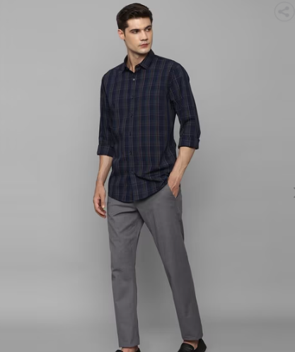 Navy Plaid Shirt with Gray Pants